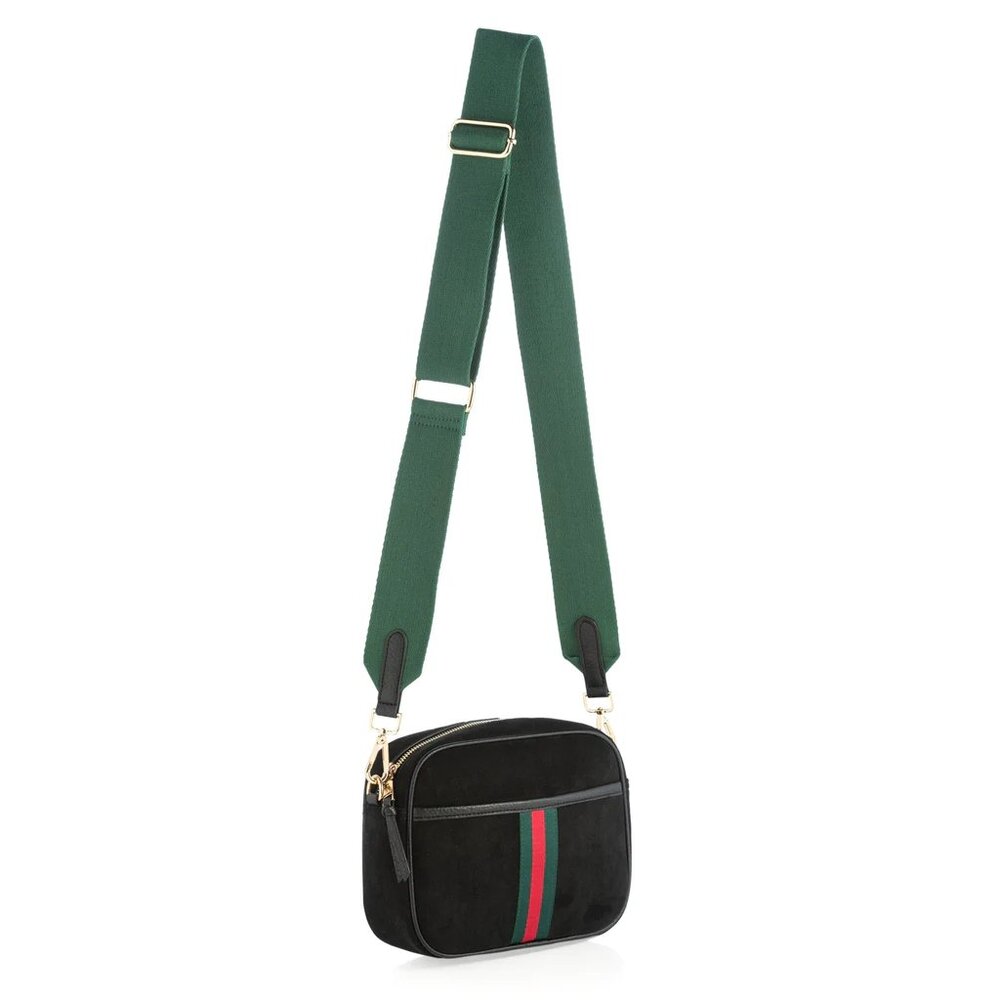 Sleek Vegan Suede Noir Camera Bag with Interchangeable Crossbody Strap